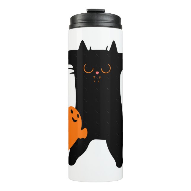 Garrafa Térmica Gato de Halloween assustado (Frente)