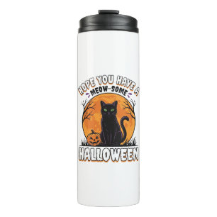 Garrafa Térmica Gato de Halloween Design de Gravura Vintage Meow-S