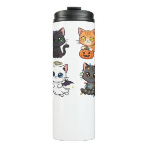 Garrafa Térmica Gato de Halloween Gato Espantoso e Elegante Inspir