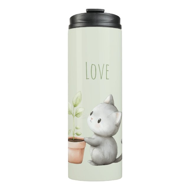 Garrafa Térmica Gato de Jardim com amor às Plantas (Frente)