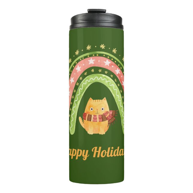 Garrafa Térmica Gato De Natal E Arco-Íris Personalizados Tumbler (Frente)