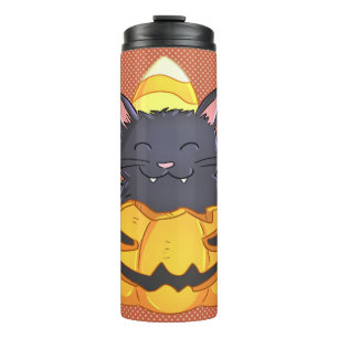 Garrafa Térmica Gato de Tumbler do Halloween em Pumpkin