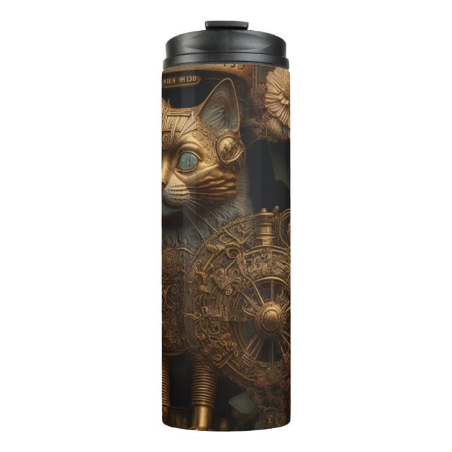 Garrafa Térmica Gato Dourado Gótico Steampunk (Frente)