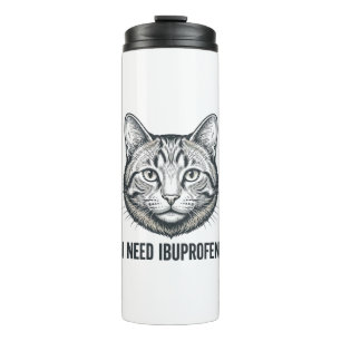 Garrafa Térmica Gato Engraçado Ibuprofeno Design de Gravura Vintag