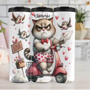 Garrafa Térmica Gato Grumpy numa Moped