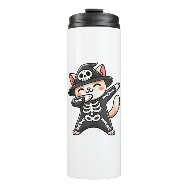Garrafa Térmica Gato Halloween Skeleton Cuide Kids (Frente)