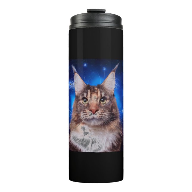 Garrafa Térmica Gato Main Coon Fundo Azul Estrelas (Frente)