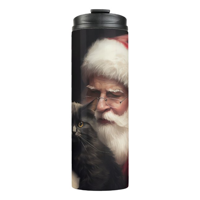 Garrafa Térmica Gato Negro com Papai Noel Natal Festivo (Frente)