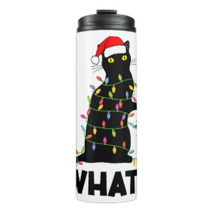 Garrafa Térmica Gato Negro Engraçado Puxando Árvore De Natal Por C