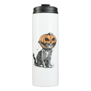 Garrafa Térmica Gato Negro Halloween Pumpkin Cabeça Figurino Para