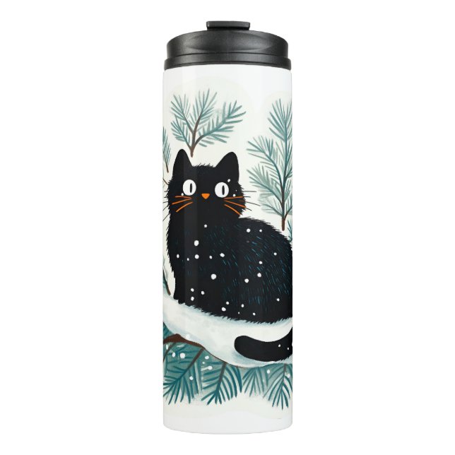 Garrafa Térmica Gato negro na árvore de Natal (Frente)