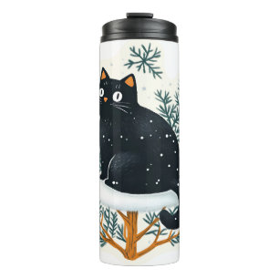Garrafa Térmica Gato negro na árvore de Natal
