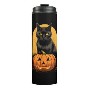 Garrafa Térmica Gato Negro Pumpkin Figurino De Halloween Para Mulh