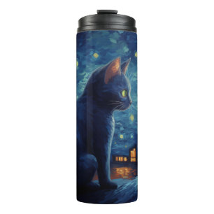 Garrafa Térmica Gato Negro sentado no prédio