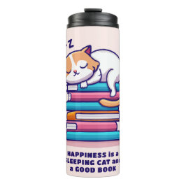 Garrafa Térmica Gato numa Pilha de Livros Literário Personalizado 