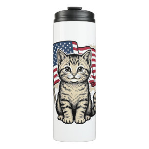 Garrafa Térmica Gato Patriótico com Vetor Vintage de Bandeira Amer