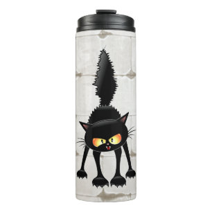 Garrafa Térmica Gato Preto Cartoon Engraçado e Feroz 