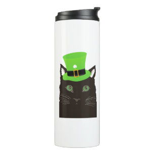 Garrafa Térmica Gato Preto com Chapéu, Trevo, Beije Me Sou Irlandê