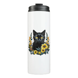 Garrafa Térmica gato preto com flores