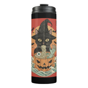 Garrafa Térmica Gato preto come ramen japonês no Halloween