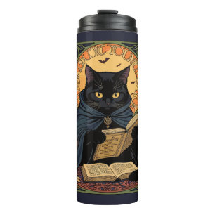 Garrafa Térmica Gato Preto Lendo Um Livro De Feitiços De Solstício