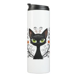 Garrafa Térmica Gato Preto Minimalista Olhos Verdes Design em Fili