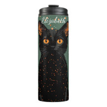 Gato Preto Místico com Olhos Laranja e Brilho