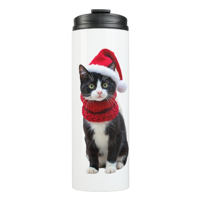 Garrafa Térmica Gato Preto Natal Feio Chapéu de Papai Noel Cacheco (Frente)