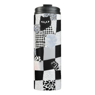 Garrafa Térmica Gato Preto Xadrez Misto com Estampa de Guepardo 