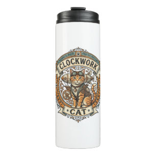 Garrafa Térmica Gato Relógio Gato Steampunk Antigo Arte Vetorial C