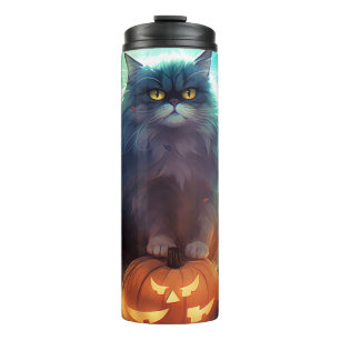 Garrafa Térmica Gato Siberiano de Halloween com Abóboras Assustado