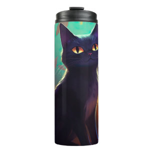 Garrafa Térmica Gato Tuxedo de Halloween com Abóboras Assustador