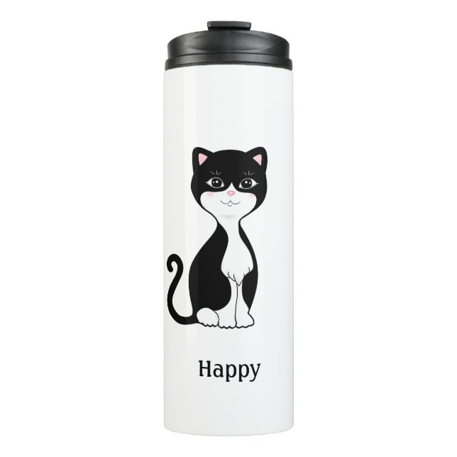 Garrafa Térmica Gato Tuxedo Feliz Fofo (Frente)
