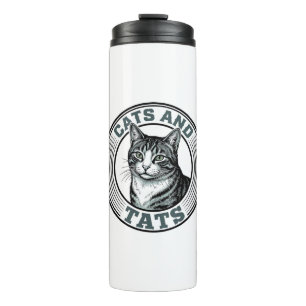 Garrafa Térmica Gatos Antigos e Tatuagens Gravação Design de Gato_