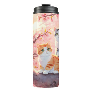 Garrafa Térmica Gatos Bonitos Numa Árvore De Flor De Cereja