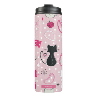 Garrafa Térmica Gatos Coração Rosa Meados do Século