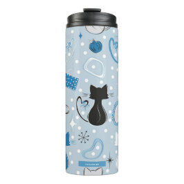 Garrafa Térmica Gatos de Coração Azul do meio século