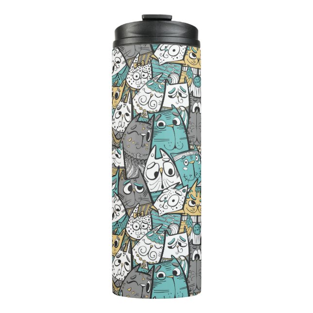 Garrafa Térmica Gatos de Desenho Animado Divertidos (Frente)