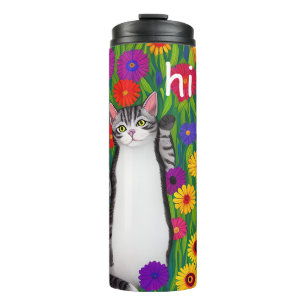 Garrafa Térmica Gatos e Flores Coloridos de Arte Folclórica arte