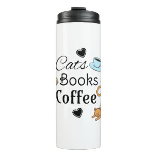 Garrafa Térmica Gatos, Livros e Café Fofos 