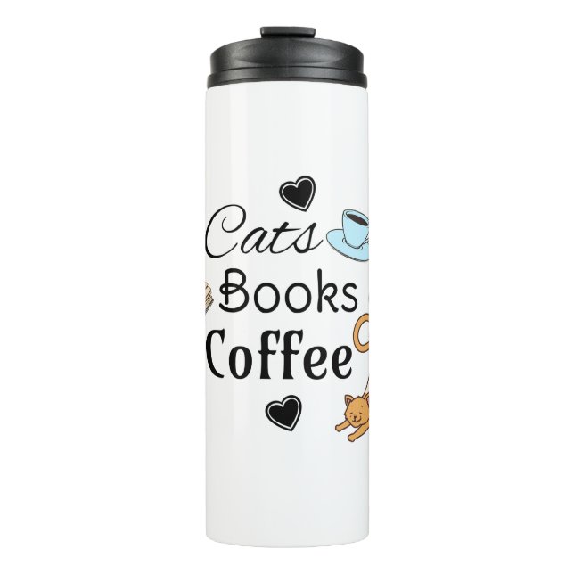 Garrafa Térmica Gatos, Livros e Café Fofos  (Frente)
