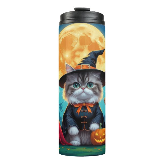 Garrafa Térmica Gatos Persa Pumpkin Halloween Engraçado (Frente)