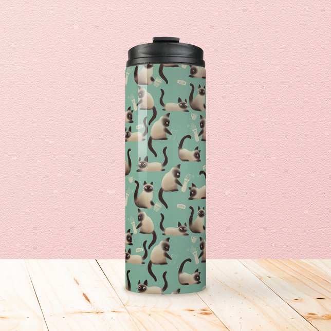 Garrafa Térmica Gatos Siameses Ruins A Arrancar Coisas (Bad Siamese Cats Knocking Things Over)