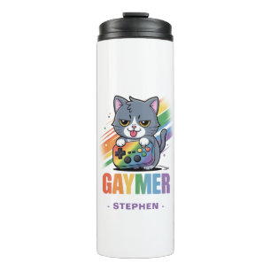 Garrafa Térmica Gaymer - Gato de Jogos Arco-Íris com Console LGB
