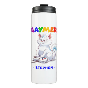 Garrafa Térmica Gaymer - Gato de Jogos Arco-Íris com Console LGB