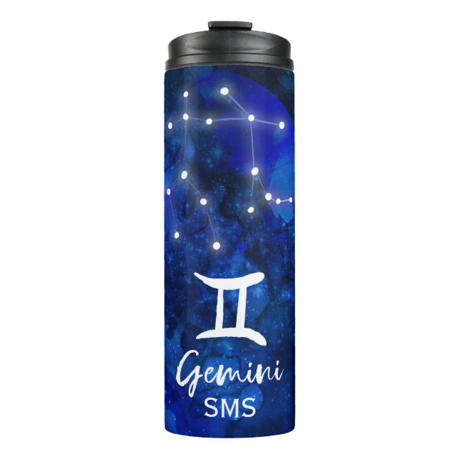 Garrafa Térmica Gemini Zodiac Constelação Azul Galáxia Monograma (Frente)