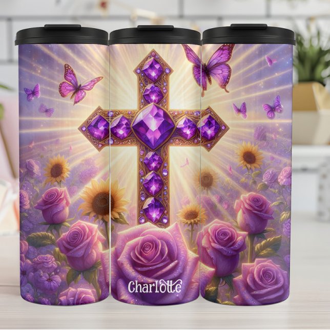 Garrafa Térmica Gemstone Cross: Radiante, Majestade Floral (Criador carregado)