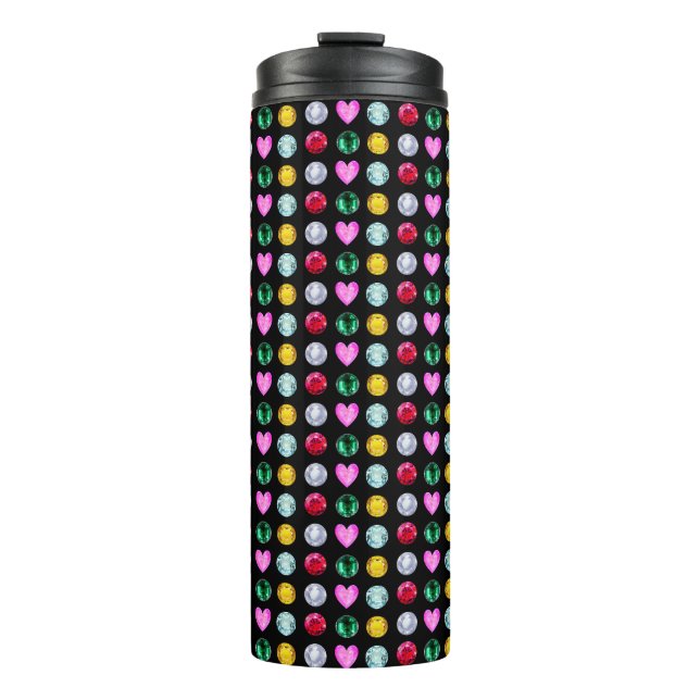 Garrafa Térmica Gemstones multicores elegantes em preto (Frente)