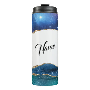 Garrafa Térmica Geodo de Agata Azul-Aqua Elegante