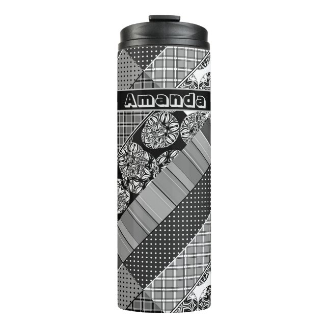 Garrafa Térmica Geométrico,Padrão, preto e branco (Frente)